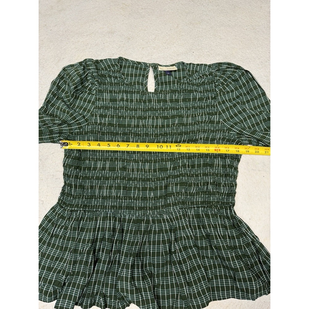 Universal Threads Green White Plaid Smocked Puff Sleeve Peplum Blouse Size XL - Picture 2 of 5
